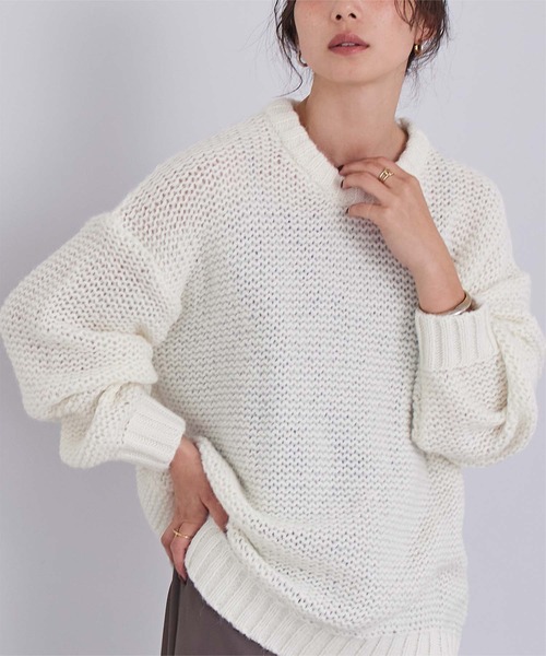UR'S(ユアーズ)の「オーバーサイズローゲージニット(ニット/セーター・レディース・ホワイト/ブラック・S/M/L)」の8枚目の写真