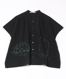 スーパーハッカ ブラウス新品未使用 60/2天竺×ボイルコットンシフォンスプリングフラワー刺繍製品