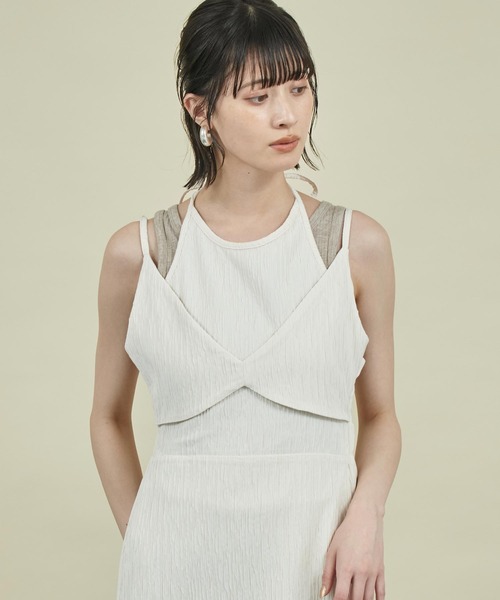 Settimissimo(セッティミッシモ)の「楊柳 プリーツ アメリカンスリーブ レイヤード ワンピース(ワンピース・レディース・ブラック/アイボリー・FREE)」の14枚目の写真