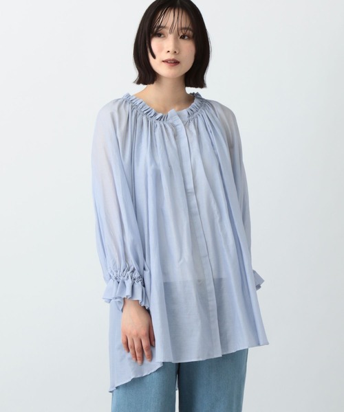 studio CLIP(スタディオクリップ)の「《natural by clip》コットンシルクギャザーチュニック(チュニック・レディース・ブラック/ライトブルー・FREE)」の6枚目の写真