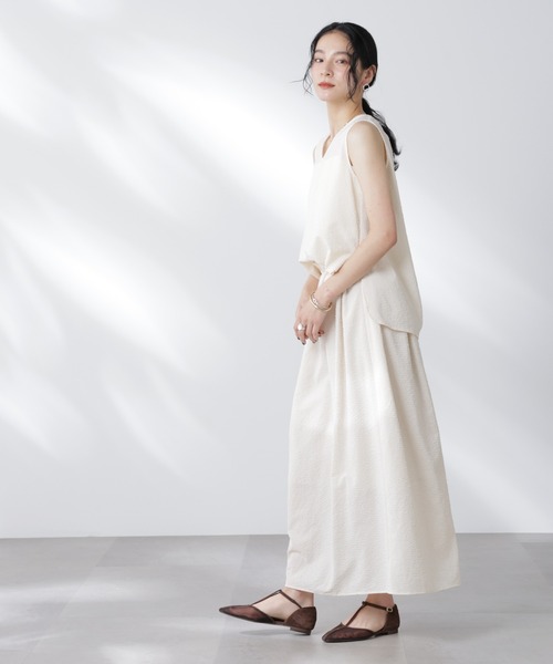 NANO universe（ナノユニバース）の「サッカーブラウス×スカートセットアップ（ワンピース・レディース・ネイビー/オフホワイト・S/M）」の19枚目の写真