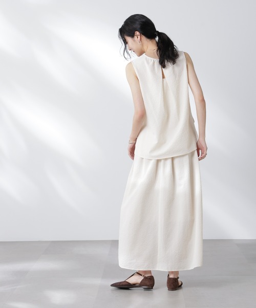 NANO universe（ナノユニバース）の「サッカーブラウス×スカートセットアップ（ワンピース・レディース・ネイビー/オフホワイト・S/M）」の20枚目の写真