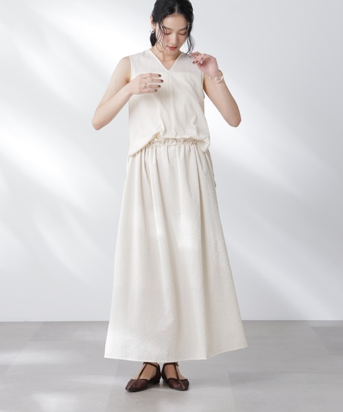 NANO universe（ナノユニバース）の「サッカーブラウス×スカートセットアップ（ワンピース・レディース・ネイビー/オフホワイト・S/M）」の11枚目の写真