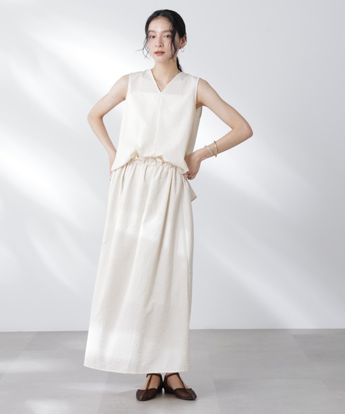 NANO universe（ナノユニバース）の「サッカーブラウス×スカートセットアップ（ワンピース・レディース・ネイビー/オフホワイト・S/M）」の12枚目の写真