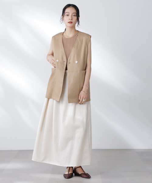 NANO universe（ナノユニバース）の「サッカーブラウス×スカートセットアップ（ワンピース・レディース・ネイビー/オフホワイト・S/M）」の14枚目の写真