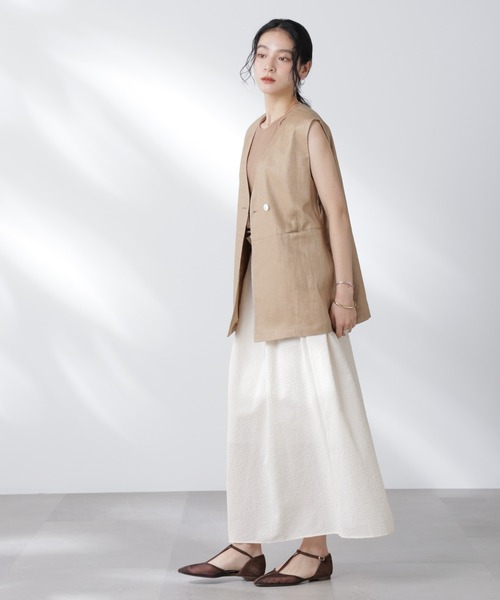 NANO universe（ナノユニバース）の「サッカーブラウス×スカートセットアップ（ワンピース・レディース・ネイビー/オフホワイト・S/M）」の15枚目の写真