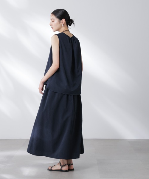 NANO universe（ナノユニバース）の「サッカーブラウス×スカートセットアップ（ワンピース・レディース・ネイビー/オフホワイト・S/M）」の5枚目の写真