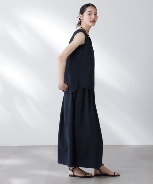 NANO universe（ナノユニバース）の「サッカーブラウス×スカートセットアップ（ワンピース・レディース・ネイビー/オフホワイト・S/M）」の8枚目の写真