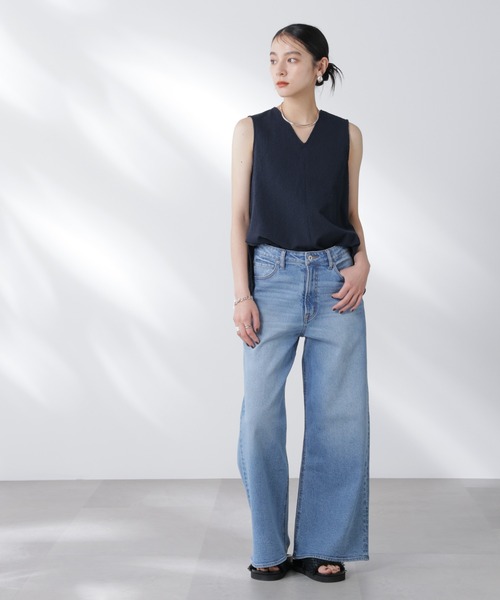 NANO universe（ナノユニバース）の「サッカーブラウス×スカートセットアップ（ワンピース・レディース・ネイビー/オフホワイト・S/M）」の9枚目の写真