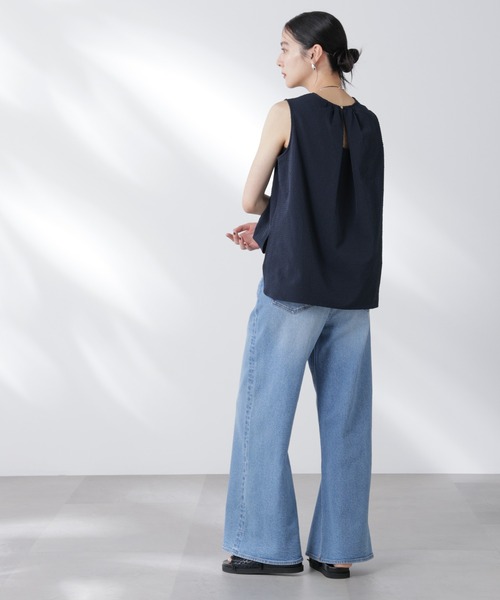 NANO universe（ナノユニバース）の「サッカーブラウス×スカートセットアップ（ワンピース・レディース・ネイビー/オフホワイト・S/M）」の3枚目の写真