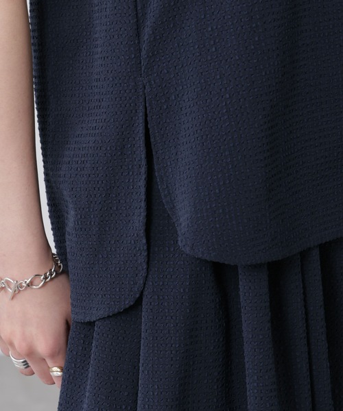 NANO universe（ナノユニバース）の「サッカーブラウス×スカートセットアップ（ワンピース・レディース・ネイビー/オフホワイト・S/M）」の22枚目の写真