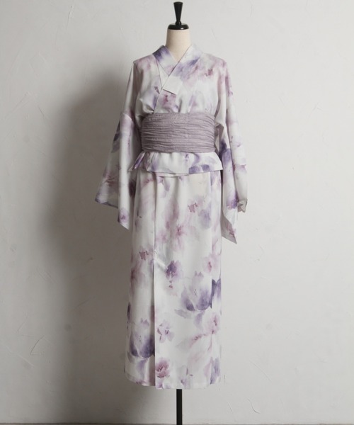 tocco closet(トッコ クローゼット)の「【トップス&ワンピース&帯の3点セット】2WAY♪水彩フラワープリントセパレート浴衣(浴衣・レディース・ラベンダー・FREE)」の2枚目の写真