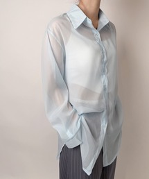 【美品】ププラ シースルー カットソー ネイビー 38 セール】2WAY チュールロンT/シースルートップス（Tシャツ