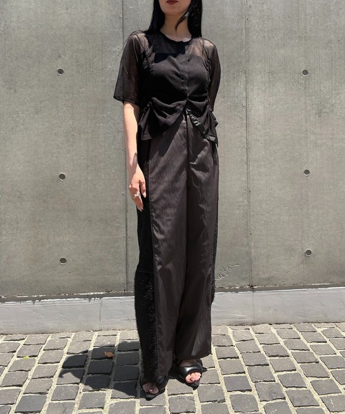 &g'aime(アンジェム)の「【&g'aime】レースMIXラインパンツ Lace-Panel Track Pants(スラックス・レディース・アイボリー/チャコールグレー・FREE)」の14枚目の写真