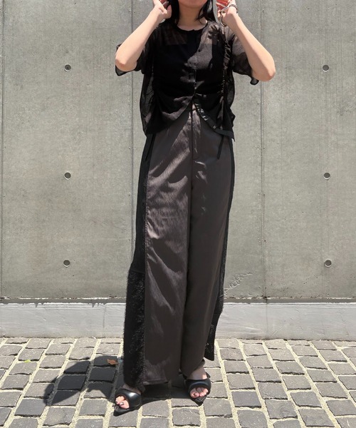 &g'aime(アンジェム)の「【&g'aime】レースMIXラインパンツ Lace-Panel Track Pants(スラックス・レディース・アイボリー/チャコールグレー・FREE)」の11枚目の写真