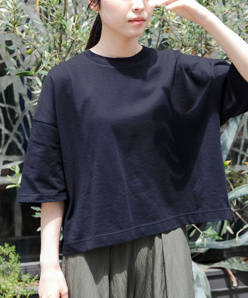 FORK&SPOON（フォークアンドスプーン）の「FORK&SPOON　ジョーゼットクロップドTシャツ（Tシャツ/カットソー・レディース・オフホワイト/グリーン/ネイビー・1）」の3枚目の写真