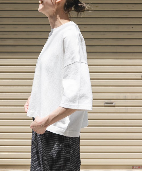 FORK&SPOON（フォークアンドスプーン）の「FORK&SPOON　ジョーゼットクロップドTシャツ（Tシャツ/カットソー・レディース・オフホワイト/グリーン/ネイビー・1）」の4枚目の写真