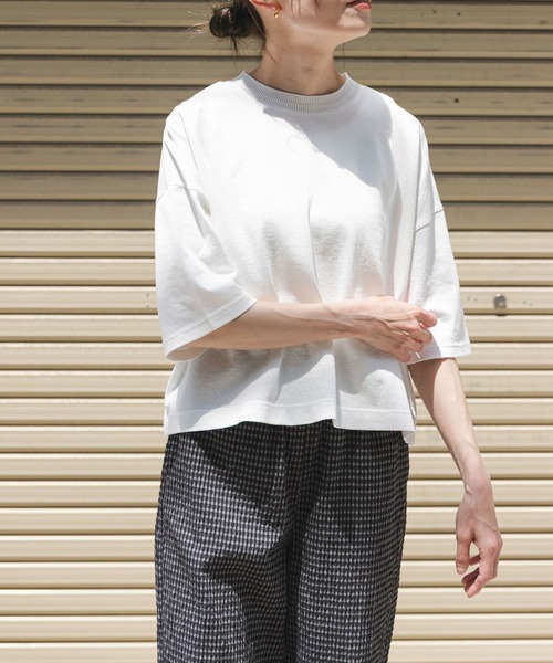 FORK&SPOON（フォークアンドスプーン）の「FORK&SPOON　ジョーゼットクロップドTシャツ（Tシャツ/カットソー・レディース・オフホワイト/グリーン/ネイビー・1）」の7枚目の写真