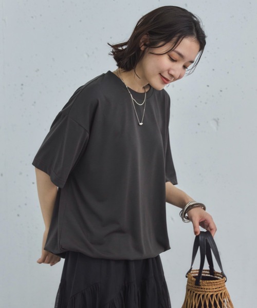 Doux archives(ドゥアルシーヴ)の「裾ドロストTee(Tシャツ/カットソー・レディース・チャコールグレー/アイボリー/ブラウン・38)」の2枚目の写真