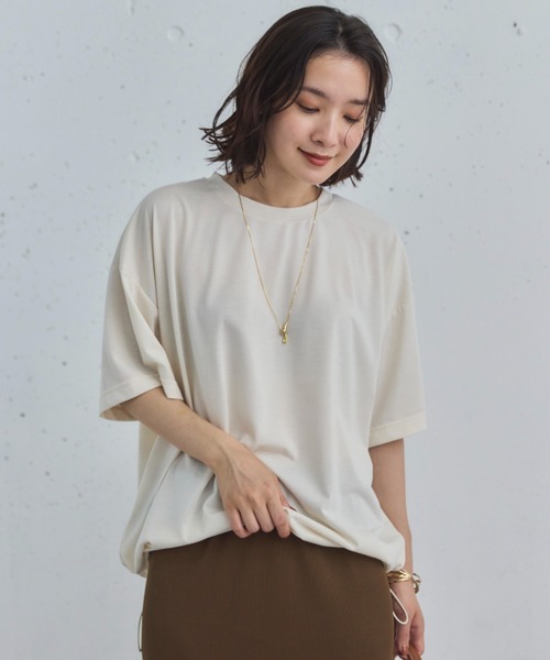 Doux archives(ドゥアルシーヴ)の「裾ドロストTee(Tシャツ/カットソー・レディース・チャコールグレー/アイボリー/ブラウン・38)」の1枚目の写真