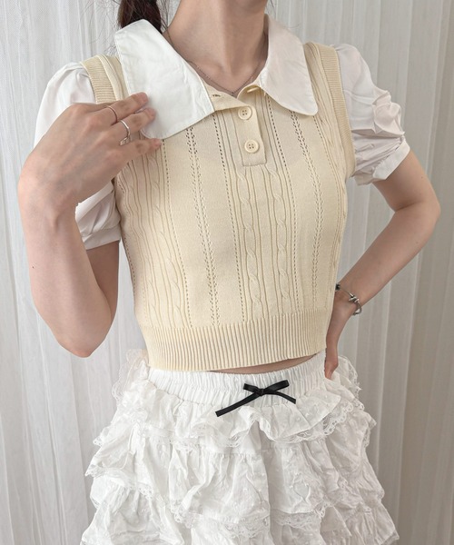 frunco(フランコ)の「【ZOZO限定】襟付きシャツドッキングニットポロ(ポロシャツ・レディース・アイボリー/グレー/ホワイト・FREE)」の2枚目の写真