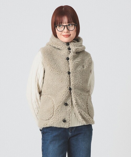 Ray BEAMS（レイビームス）の「Gymphlex / フーデッド ボア ベスト（ベスト・レディース・ナチュラル/ブラック・12/14）」の6枚目の写真