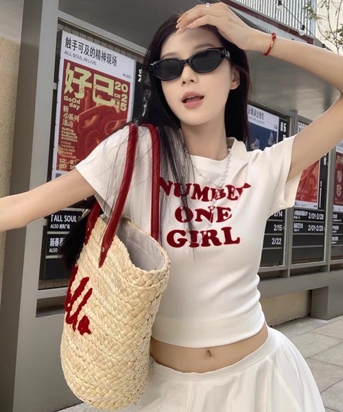 WESTSEA(ウエストシー)の「ショート丈 半袖 英字ロゴ Tシャツ(Tシャツ/カットソー・レディース・ホワイト/レッド/グレー・M/L)」の5枚目の写真