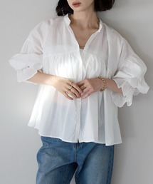 each | スタンドカラーキャンディースリーブコットンブラウス(シャツ/ブラウス)