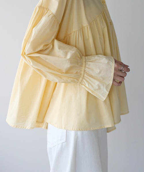 each（イーチ）の「スタンドカラーキャンディースリーブコットンブラウス（シャツ/ブラウス・レディース・ブラック/サックスブルー/ホワイト/イエロー・FREE）」の18枚目の写真