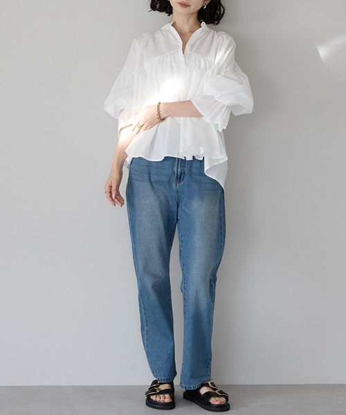 each（イーチ）の「スタンドカラーキャンディースリーブコットンブラウス（シャツ/ブラウス・レディース・ブラック/サックスブルー/ホワイト/イエロー・FREE）」の22枚目の写真