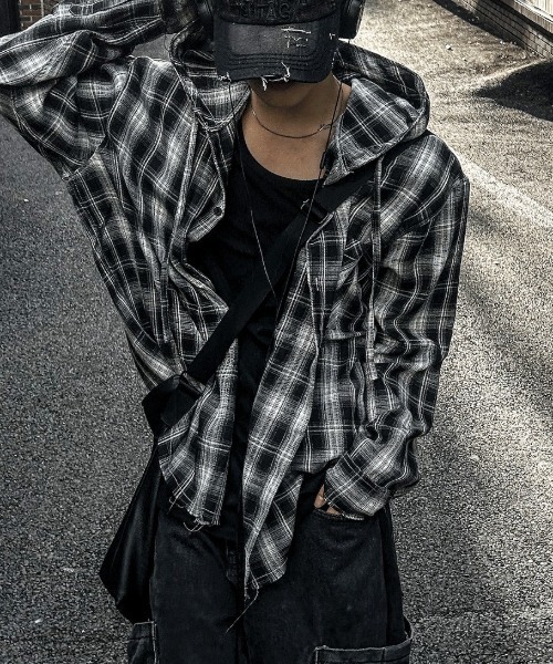 【HUECLOSET】 ★新商品★ フレンド チェック フード シャツ セール】ブリーチェックフードシャツ（シャツ/ブラウス