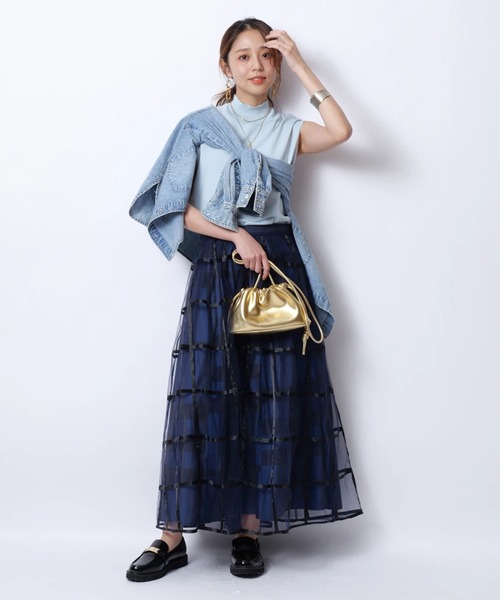 未使用タグ付き JUSGLITTY レース刺繍フレアスカート ブルー clear（クリア）の「花柄刺繍レースフレアスカート≪2024SS新作