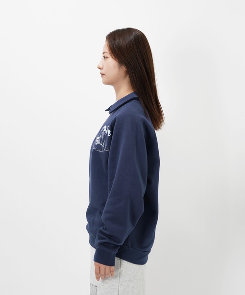 【CYC様】DOUDOU 長袖 スウェット エンボス ネイビー ジップ CAT”＆“DOG” Tsuguya Ishii 裏起毛ラグランハーフジップスウェット