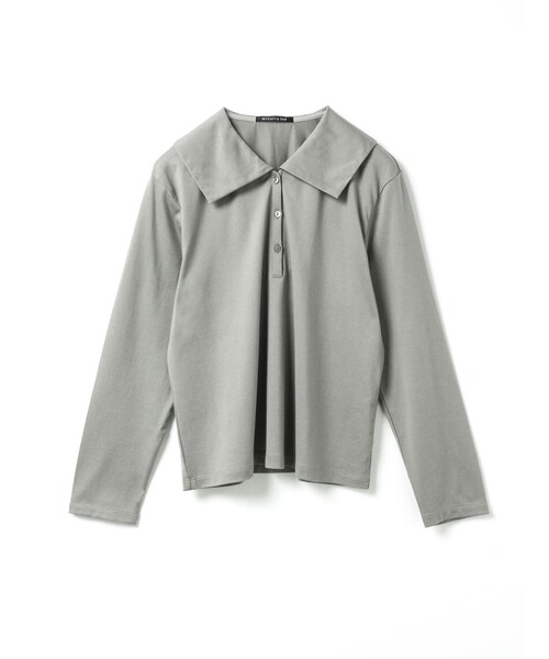 mizuiroind（ミズイロインド）の「mizuiro ind ワイドカラーポロシャツ（Tシャツ/カットソー・レディース・ダークブラウン/ネイビー/ブラック/グレー・FREE）」の3枚目の写真