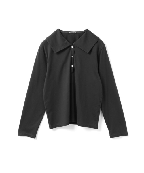 mizuiroind（ミズイロインド）の「mizuiro ind ワイドカラーポロシャツ（Tシャツ/カットソー・レディース・ダークブラウン/ネイビー/ブラック/グレー・FREE）」の2枚目の写真