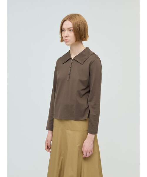 mizuiroind（ミズイロインド）の「mizuiro ind ワイドカラーポロシャツ（Tシャツ/カットソー・レディース・ダークブラウン/ネイビー/ブラック/グレー・FREE）」の10枚目の写真