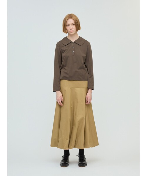 mizuiroind（ミズイロインド）の「mizuiro ind ワイドカラーポロシャツ（Tシャツ/カットソー・レディース・ダークブラウン/ネイビー/ブラック/グレー・FREE）」の13枚目の写真