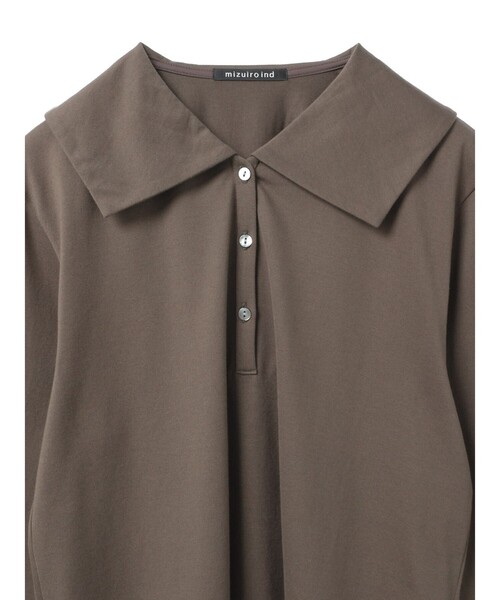 mizuiroind（ミズイロインド）の「mizuiro ind ワイドカラーポロシャツ（Tシャツ/カットソー・レディース・ダークブラウン/ネイビー/ブラック/グレー・FREE）」の18枚目の写真
