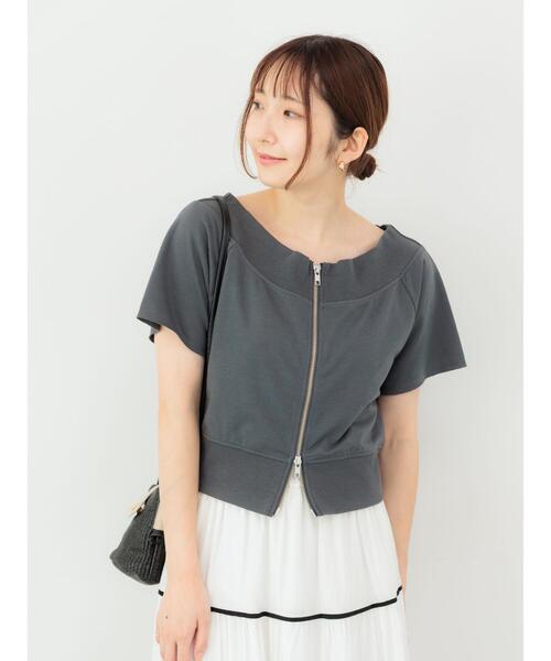 Te chichi TERRASSE（テチチテラス）の「ダブルジップオフショルカットトップス（その他トップス・レディース・キナリ/チャコールグレー/グレー・F）」の3枚目の写真