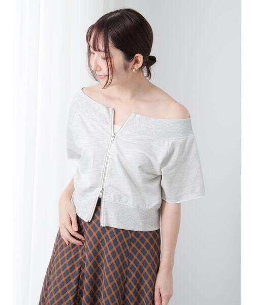 Te chichi TERRASSE（テチチテラス）の「ダブルジップオフショルカットトップス（その他トップス・レディース・キナリ/チャコールグレー/グレー・F）」の6枚目の写真