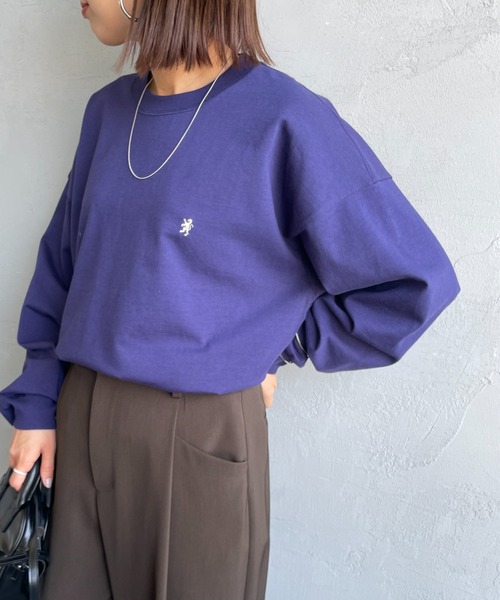 GYMPHLEX（ジムフレックス）の「[GYMPHLEX/ジムフレックス] ワンポイント刺繍ロゴ クルーネックロンT（Tシャツ/カットソー・レディース・ブラック/グレー/ブルー/キナリ/ライトグレー・S/M/L）」の5枚目の写真