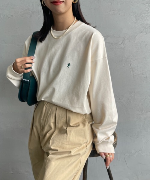 GYMPHLEX（ジムフレックス）の「[GYMPHLEX/ジムフレックス] ワンポイント刺繍ロゴ クルーネックロンT（Tシャツ/カットソー・レディース・ブラック/グレー/ブルー/キナリ/ライトグレー・S/M/L）」の13枚目の写真