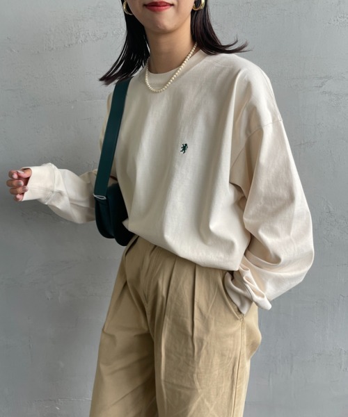 GYMPHLEX（ジムフレックス）の「[GYMPHLEX/ジムフレックス] ワンポイント刺繍ロゴ クルーネックロンT（Tシャツ/カットソー・レディース・ブラック/グレー/ブルー/キナリ/ライトグレー・S/M/L）」の14枚目の写真