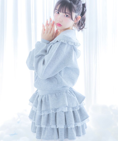 repipi armario（レピピ アルマリオ）の「【girly line】idolフリルZIPパーカー（パーカー・キッズ・ブラック/グレー/サックスブルー・MEDIUM/LARGE/SMALL）」の4枚目の写真