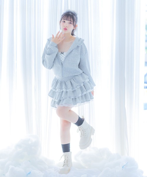 repipi armario（レピピ アルマリオ）の「【girly line】idolフリルZIPパーカー（パーカー・キッズ・ブラック/グレー/サックスブルー・MEDIUM/LARGE/SMALL）」の8枚目の写真