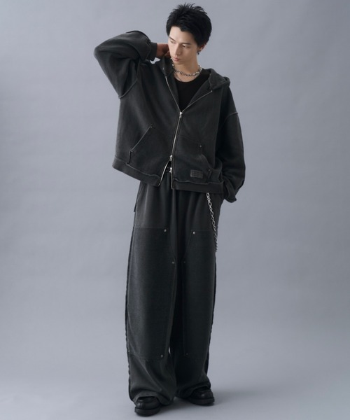 ＷＡＸ　THM Vintage zip hoodieＬブラックビンテージパーカー セール】Vintage Design Double Zip Hoodie / ヴィンテージデザイン