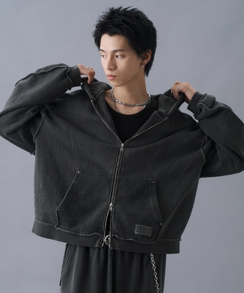 ＷＡＸ　THM Vintage zip hoodieＬブラックビンテージパーカー セール】Vintage Design Double Zip Hoodie / ヴィンテージデザイン