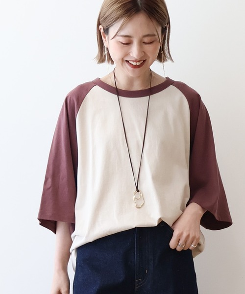 AMERICAN HOLIC(アメリカンホリック)の「ラグラン配色7分袖プルオーバー(Tシャツ/カットソー・レディース・ベージュ/ホワイト系その他/アイボリー・M/L)」の1枚目の写真