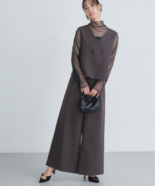 RUIRUE BOUTIQUE（ルイルエブティック）の「オケージョンドレス 結婚式 前後2WAY 洗える ｜ バックコンシャストップス ＆ タックワイドパンツ ドレス ( チュールつけ袖付き ) ｜ パンツドレス 美脚効果（パンツドレス・レディース・チャコールグレー/ブラック/ネイビー・S/M/L/LL）」の11枚目の写真
