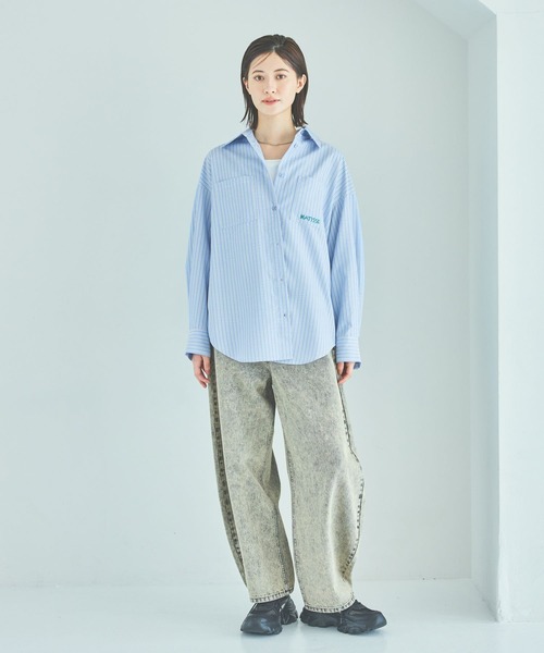 LAKOLE(ラコレ)の「【ラコレ アートシリーズ】ストライプオーバーシャツ / 592589(シャツ/ブラウス・レディース・イエロー/ブルー/ブラウン・FREE)」の4枚目の写真